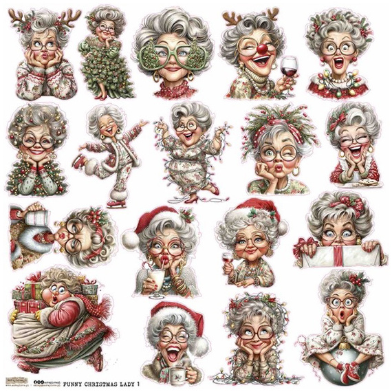 AUFKLEBER papier - ScrapLove - Funny Christmas Lady 1 - Lustige Weihnachtsfrauen