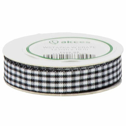 STOFFBAND Dekoband Stoffbänder Geschenkband weiß und schwarz kariert 12mm/10m