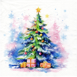 SERVIETTEN 1 Stück Motivservietten Decoupage Napkin 33x33cm, Watercolour Christmas Tree