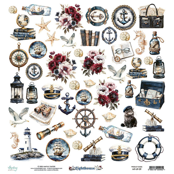MINTAY 30x30cm doppelseitig Scrapbooking Papier mit Elementen - Lighthouse