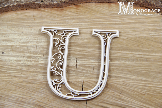 SCRAPINIEC Dekorpappe Die Cut Chipboard Dekoration Ornament, Monogramm "U"