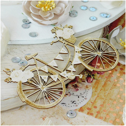 Dekorpappe Die Cut Chipboard  - Fahrrad mit Schild - Just married - Kreatywna Pracownia