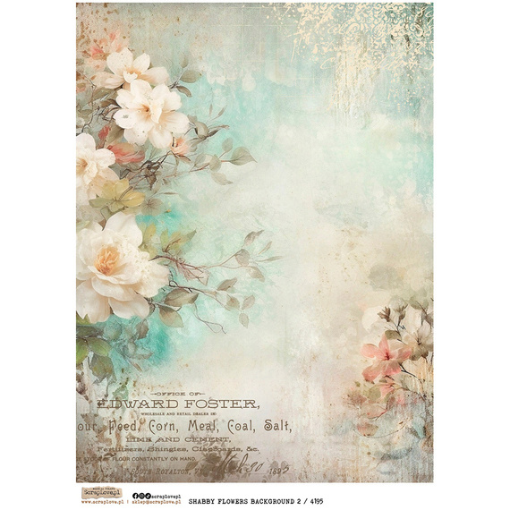 Reispapier Decoupage Bastelpapier A4 - Scraplove - Shabby Flowers Background 2
