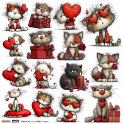 AUFKLEBER ScrapLove Dekor Stickers  - Whimsical Valentines Kittens 1