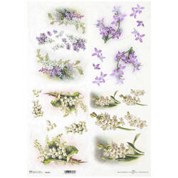 ITD Reispapier Decoupage Bastelpapier A3 Maiglöckchen, weiße Hyazinthen 1033L