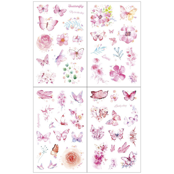 AUFKLEBER folie - Rosa Blumen und Schmetterlinge