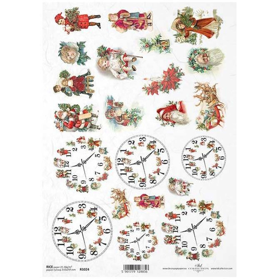 ITD Reispapier Decoupage Bastelpapier Softpapier, Weihnachten Uhren R1024