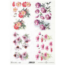 ITD Reispapier Decoupage Bastelpapier Serviettentechnik-R2249 Pfingstrose, Grasmücke, gefiederter Kosmos, Wildrose