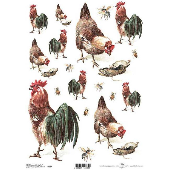 ITD Reispapier Decoupage Bastelpapier Softpapier, R664 - Hähne