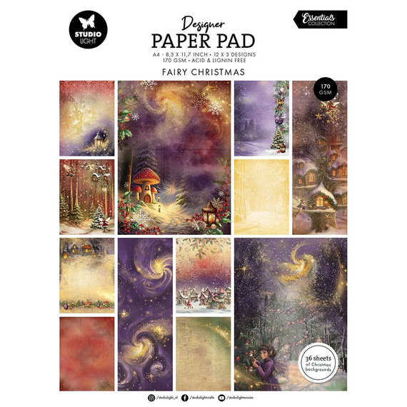 STUDIO LIGHT A4 Papierset + Elemente Scrapbooking Papier Paper Pad, Fairy Christmas