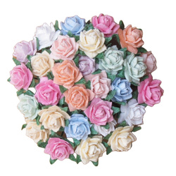 ROSEN Mulberrypapier 12 mm – MINI STAR ROSES pastel mix – Dekoblümen für Basteln - 100 Stück