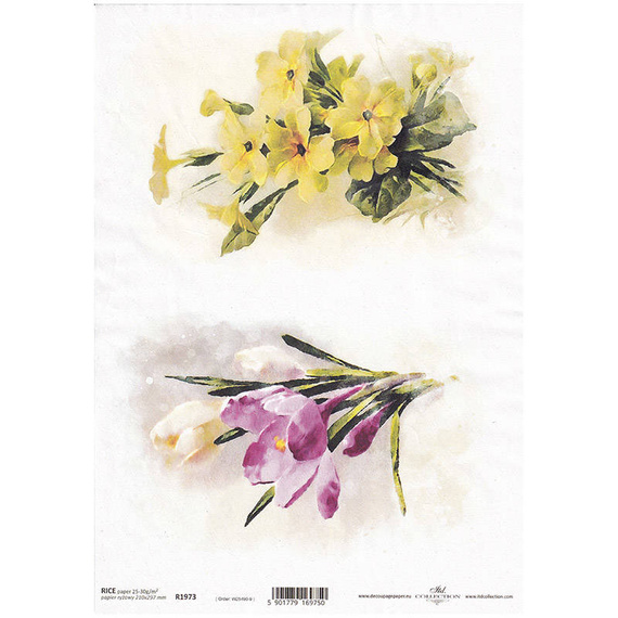 ITD Reispapier Decoupage Bastelpapier, A4 R1973 Krokusse, gelbe Blüten