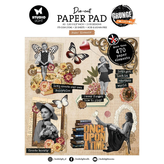 STUDIO LIGHT Scrapbooking-Papier Set A5 mit Elementen - Grunge