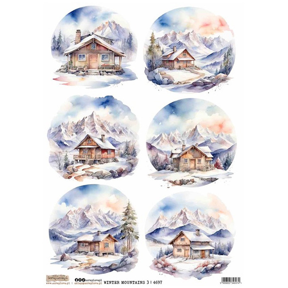 Reispapier A4 - ScrapLove - Winter Mountains 3 - Wintergebirge