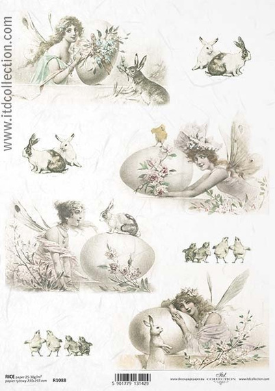 ITD Reispapier Decoupage Bastelpapier Serviettentechnik-ITD-R1088 - Osterfeen