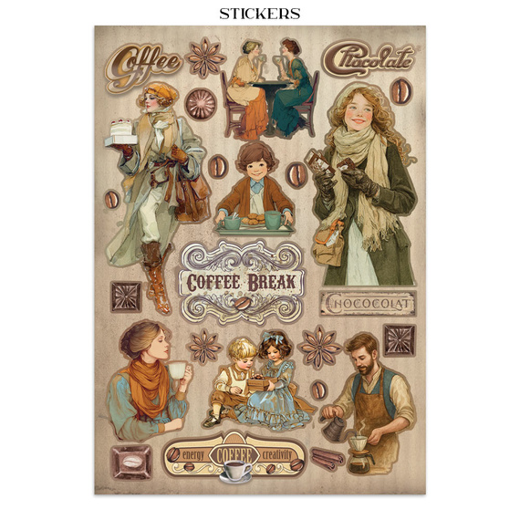 Set aus Junk Journal-Papieren, Aufklebern und Elementen - Coffee & Chocolate - Stamperia 