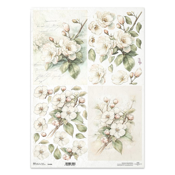 Reispapier Decoupage Bastelpapier für Decoupage A3 ITD R1428L Apfelbaum Blumen