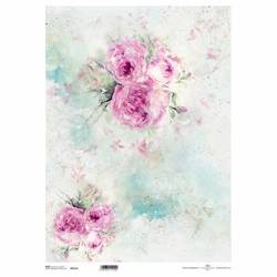 ITD Reispapier Decoupage Bastelpapier A3 Aquarell, Collage, Pastellrosen 0513L