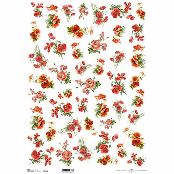 ITD Reispapier Decoupage Bastelpapier A3 Mohnblumen 0301L
