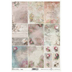 ITD Reispapier Decoupage Bastelpapier Serviettentechnik-R2281 Rosen, Vintage, Hintergründe, Schriftzüge, Rahmen