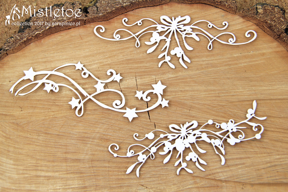 SCRAPINIEC Dekorpappe Die Cut Chipboard Dekoration Ornament, Mistel Mistletoe 4829