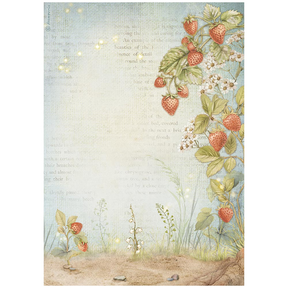 Reispapier Decoupage Bastelpapier A4 - Stamperia - Hidden Grove Erdbeeren