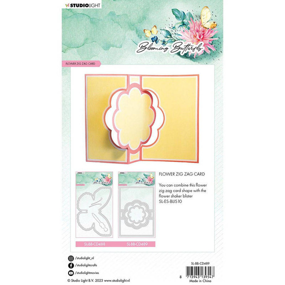 STUDIO LIGHT - Stanzform Präge Stanzschablone Cutting Die, Flower zigzag card Blooming Butterfly Kartenbasis mit Blume