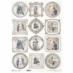 ITD Reispapier Decoupage Bastelpapier A3 Vintage-Rahmen, Figuren, Winterlandschaft R958L