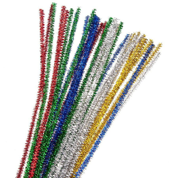 CHENILLEDRAHT Pfeifenreiniger Plüsch Basteldraht grün glitzernd - 40Stück