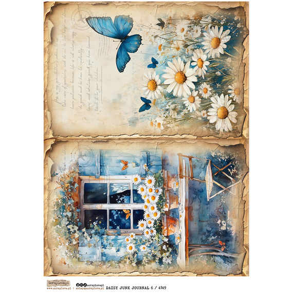Reispapier Decoupage Bastelpapier A4 - Scraplove - Daisy Junk Journal 6