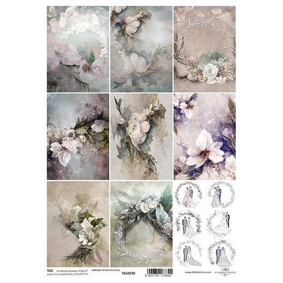 ITD Tag-Set Etiketten-Set SCRAPBOOKING, Blumenmotive, Braut und Bräutiga - TAG0290