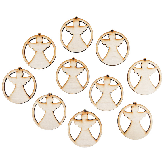 Holz-Christbaumanhänger Set 10 Stück - Engel - 6 cm
