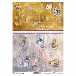 ITD Reispapier Decoupage Bastelpapier Serviettentechnik-R1548 - A4 Frühling, Vögel, glückliche Vögel, moderne Farbcollage, zwei verschiedene Hintergründe, Vogelnest, Küken im Nest, Federn