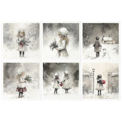 Reispapier-Set - Mädchen, Junge mit Hund, Winterlandschaft - RSM202 - Itd Collection