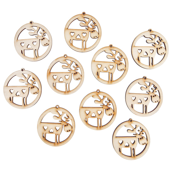 Holz-Christbaumanhänger Set 10 Stück - Rentier - 6 cm
