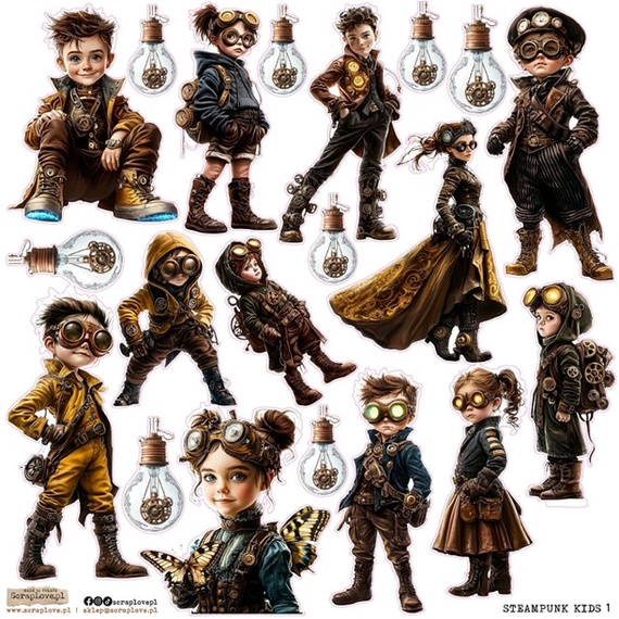 AUFKLEBER ScrapLove Dekor Stickers - Steampunk Kids 1 - Kinder