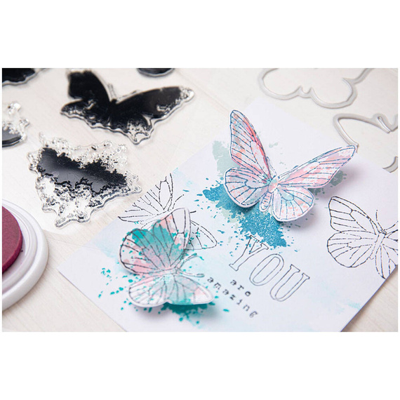 SIZZIX Framelits Stanzform Präge Stanzschablone + Stempelset, Painted Pencil Butterflies by 49 and Market