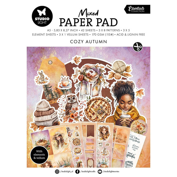 STUDIO LIGHT Scrapbooking-Papier Set A5 mit Elementen – Cozy Autumn