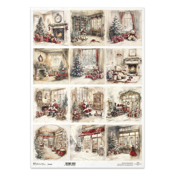 Reispapier für Decoupage A3 - Weihnachten, Weihnachtsmann, Spielzeug - R1524L - Itd Collection