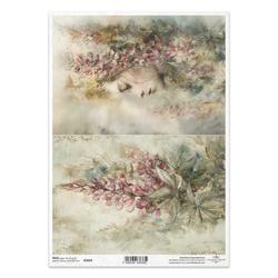 Reispapier für Decoupage A4 - Lupine, Frauengesicht in Blumen - R2693 - Itd Collection