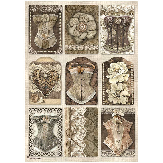 Reispapier Decoupage Bastelpapier A4 - Stamperia - Old lace Korsett