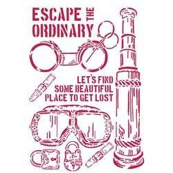 STAMPERIA Mixed Media Schablone STENCIL Lady Vagabond Fluchtbrille Teleskop-Taschenlampe