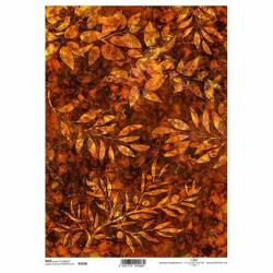 ITD Reispapier Decoupage Bastelpapier, Blätter und Zweige auf bernsteinfarbenem Hintergrund R1616