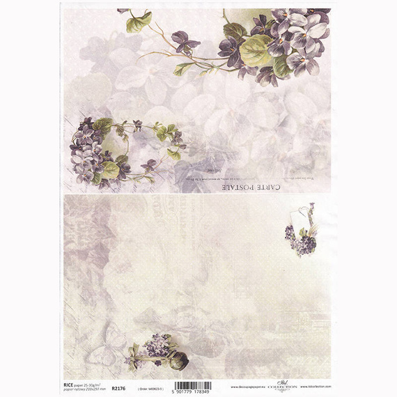 ITD Reispapier Decoupage Bastelpapier Softpapier Serviettentechnik, Veilchen, pastellfarbene Hintergründe R2176