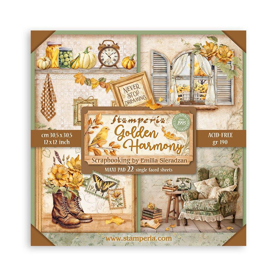 STAMPERIA Set 10 Blatt 30,5x30,5cm doppelseitig Scrapbooking Papier 190g, Golden Harmony