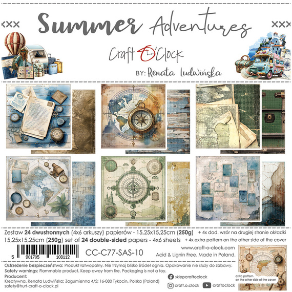Scrapbooking Papier Set 15x15 - Craft o'clock - Summer Adventures