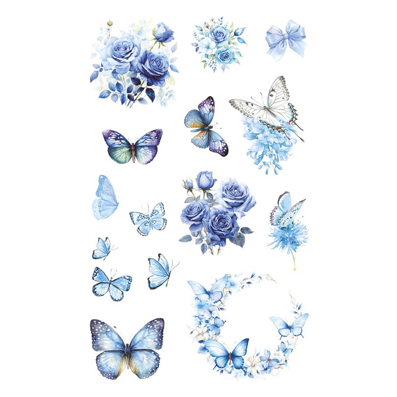 AUFKLEBER folie - Blaue Blumen und Schmetterlinge