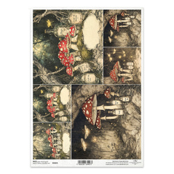 Reispapier für Decoupage A4 - dunkler Wald, Pilze, Fliegenpilze - R2655 - Itd Collection
