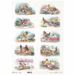 ITD Reispapier Decoupage Bastelpapier A3 Jahrgang, Hennen, Hasen, Hühner 1006L