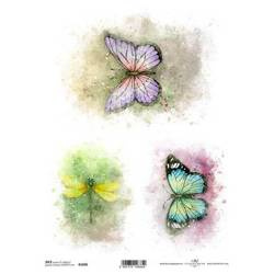 Reispapier für Decoupage, Aquarell, farbige Schmetterlinge, Libelle ITD-R1606 - A4 